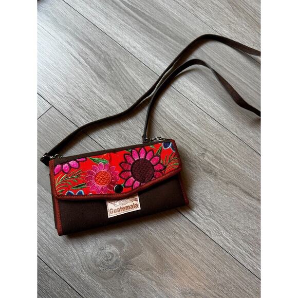 Handmade Handbags - Guatemala Handmade ARTISAN Multicolor Floral Embroidered Shoulder Bag Cross Body